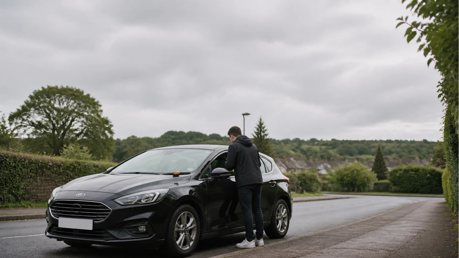 UK car pulled over safely while the driver checks a reduced-power limp-mode warning situation
