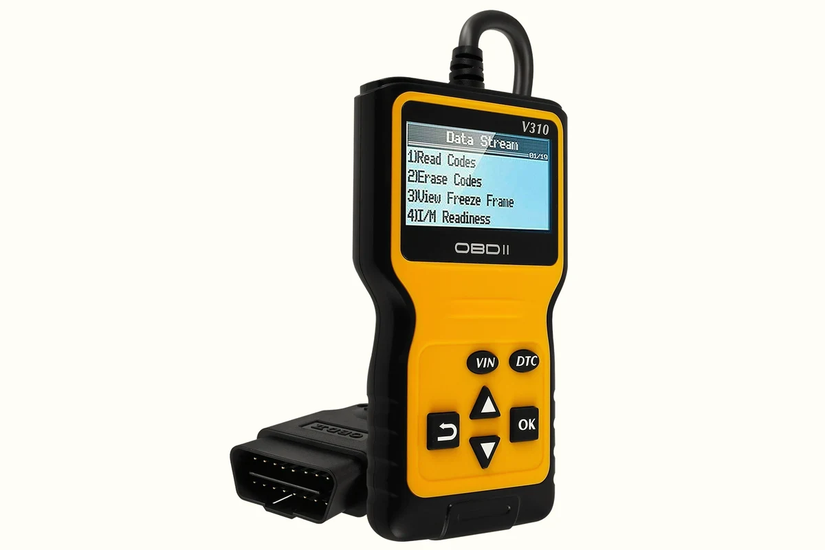 V310 OBD2 car diagnostic scanner kit with handheld code reader connector cable and retail box